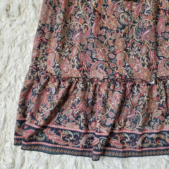 Boemo Long Skirt Womens Large Green A-line Tiered Tasseled Bohemian Paisley - Picture 3 of 13